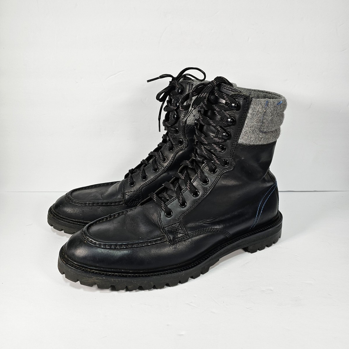 Cole Haan Judson Boots Mens 11.5 M Black Leather Moc Toe Wool High  