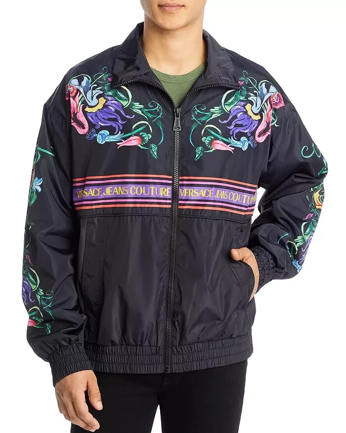 Giacca Versace Jeans Couture L132901 nera multi emblema a V stampa giardino taglia US S