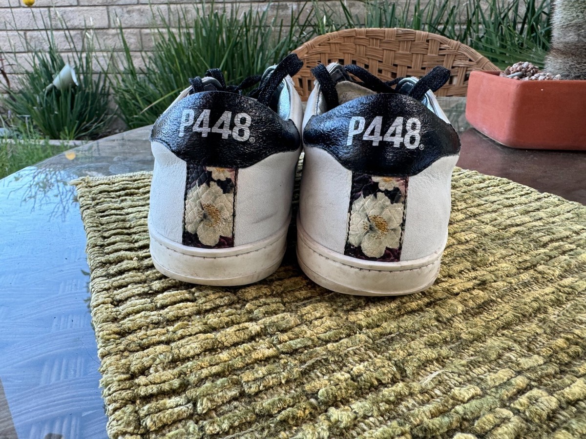 P448 John Embellished Floral Print Low Top White Sneakers P448 John Embellished Floral Print Low Top White Sneakers