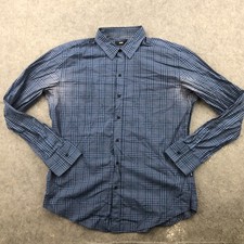 Hugo Boss Shirt Men XL Blue Check Gingham Preppy Casual Button Up