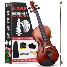Pyle 1/2 Size Beginner Violin Starter Kit, Violin Starter Package with Travel Ca