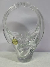 Thick Glass Basket Vase Clear w Open Handles Candy/Nut Bowl Decorative Gift Item