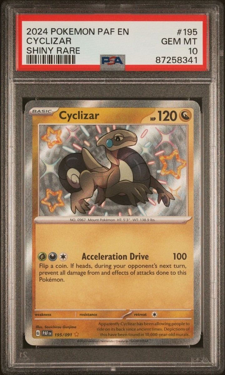 PSA 10 Low Pop Cyclizar 195/091 Shiny Paldean Fates PAF EN PSA 10 Low Pop Cyclizar 195/091 Shiny Paldean Fates PAF EN