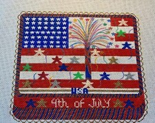 Handpainted needlepoint Canvas,Zweigart 18 mono 4th of July Square Cake design