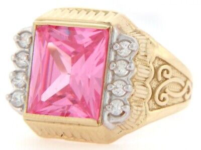 10k or 14k Yellow Gold Pink CZ Simulated October Birthstone 10k or 14k Yellow Gold Pink CZ Simulated October Birthstone