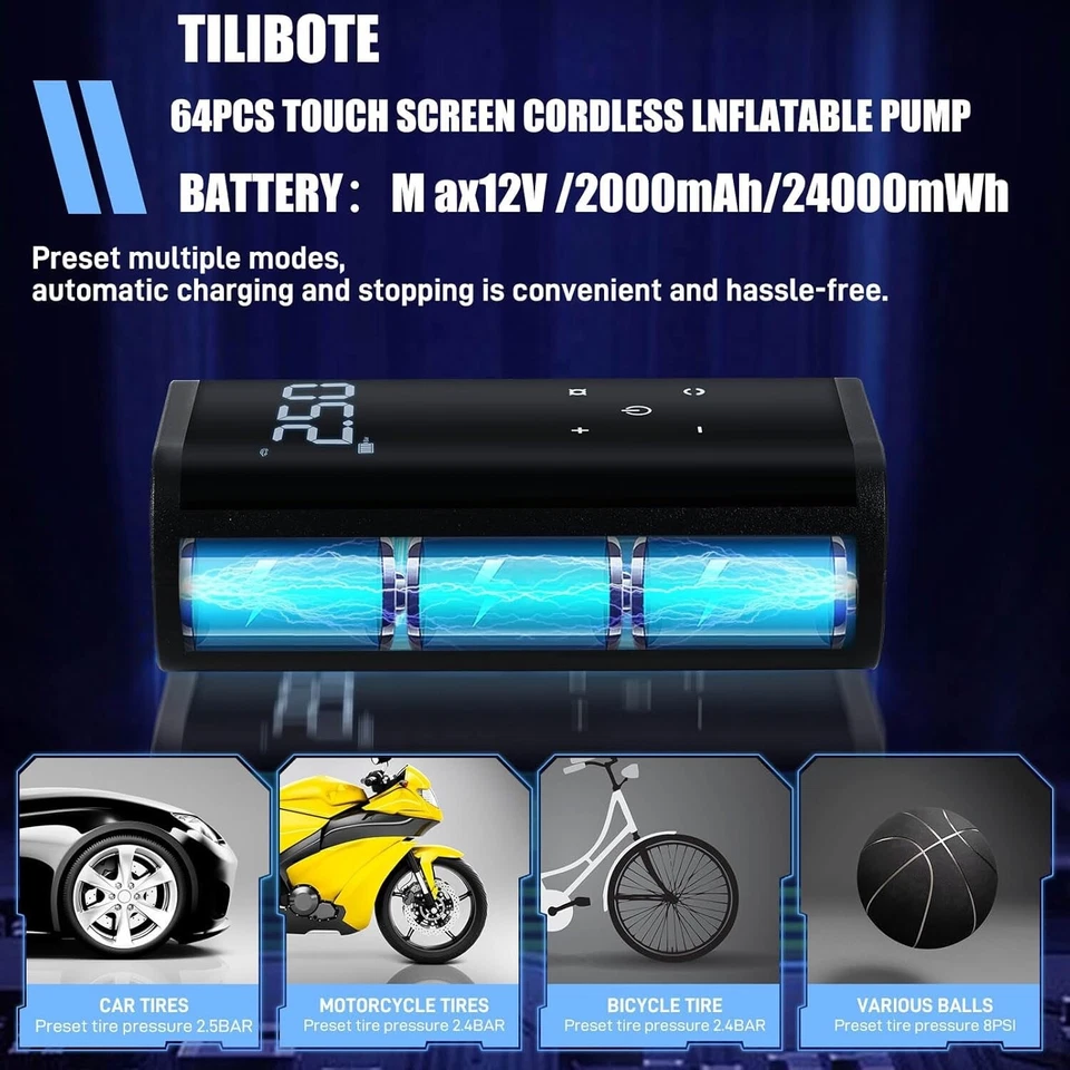 64PCS Tire Repair Kit w/ 120PSI Air Compressor – Car & Motorcycle Emergency Tool - Image 2 of 4