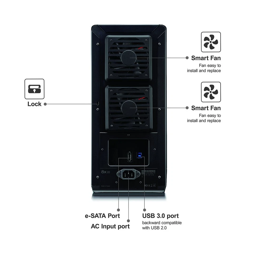Mediasonic PROBOX 8 Bay 3.5-inch Hard Drive Enclosure – USB 3.0 & eSATA Su - Image 3 of 4