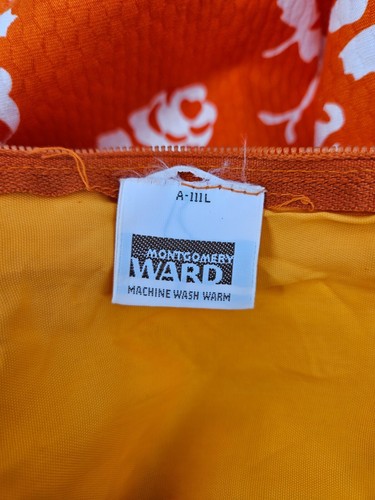 VTG Montgomery Ward Summer Maxi Dress Womens M? Orange White Bird Print Pockets - Picture 6 of 7