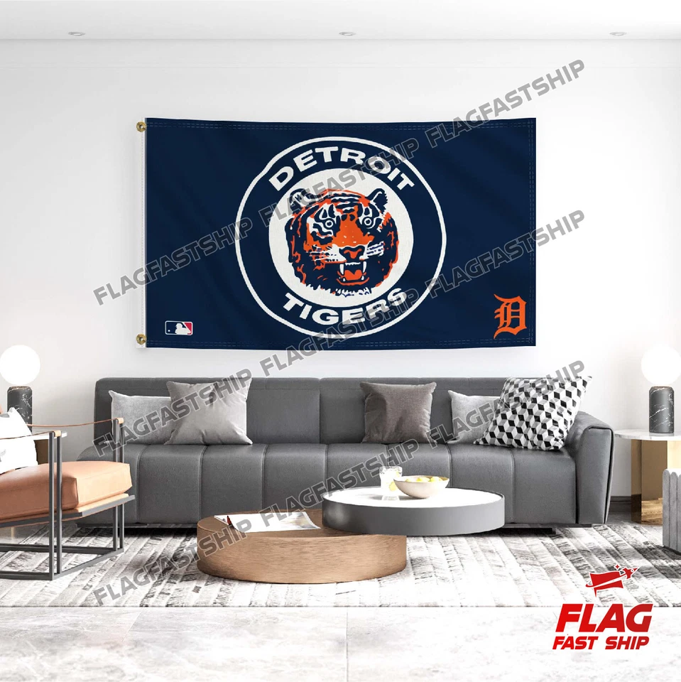 Tigres de Detroit 3x5 pies Banner Logo Ojales Hombre de la Cueva Envío Rápido GRATIS Vendedor de EE. UU. Foto 2 de 4