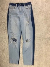 Hollister Size 1 Women Jeans Ultra High Rise Mom Two Tone Denim Distress Stretch