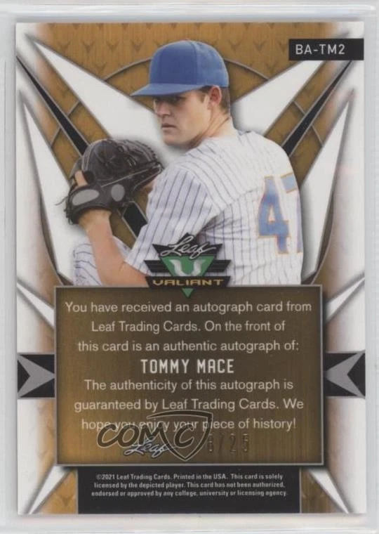 2021 Leaf Valiant Pink /25 Tommy Mace #BA-TM2 Auto - Image 2 of 2