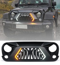 For 2007-2018 Jeep Wrangler Jk Black Front Shark Grille W Turn Signal Lights