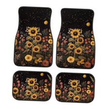 Print Floral Car Floor Mats Suitable for Cars SUVs Trucks,All Black Sunflowers