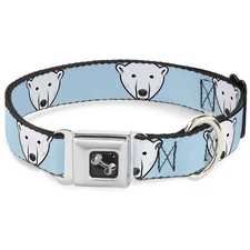 Dog Collar Bone Polar Bear Repeat Baby Blue Medium 11-16.5"