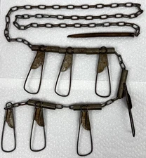 Vintage Metal Chain Link Tubes Fish Stringer 7 Snap Loop Clips