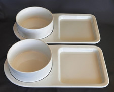 4-Piece Set BIA CORDON BLEU White Porcelain 2 Soup Bowls with 2 Sandwich Trays
