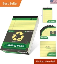 Compact 5"x8" Yellow Legal Pads - 12 Perforated Notebooks for Note-Taking