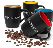 Mixpresso 4 Piece Mug Set, 16 Oz Ceramic Coffee Mugs w/ Large Handle (Multi-Colo