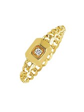 14k Yellow Gold Curb Chain Ring with Genuine Diamond, size 8