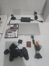 Sony PlayStation 2 PS2 Slim System (Silver) w/extras TESTED AND WORKING! 