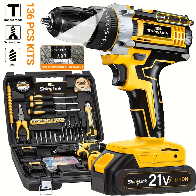 21V Cordless Drill 136 Piece Set