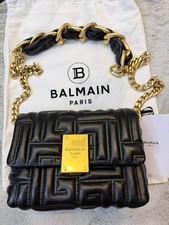 AUTHENTIC Balmain 1945 Soft Small Quilted Black Leather Shoulder Bag Gold Chain