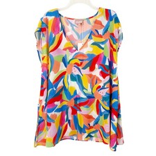 NWT Show Me Your Mumu Tabby Tunic Top Size L Rainbow Pop V-Neck Cover-up