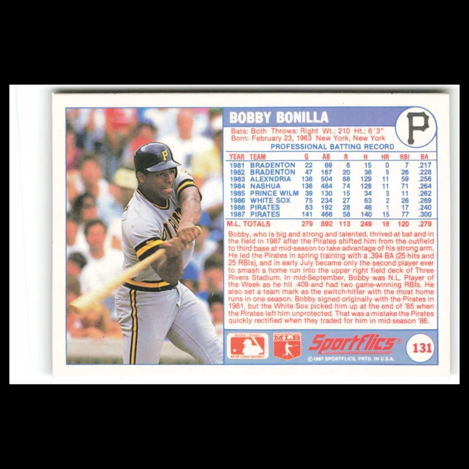 Bobby Bonilla #131 1988 Sportflics Pittsburgh Pirates Baseball Card MLB NM - Image 2 of 3