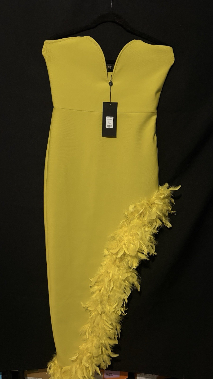 Fashion Nova Maxi Dress Bandage Feather Accents Chartreuse Size L