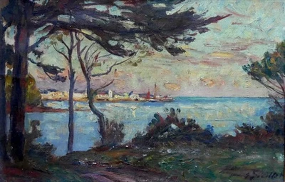 Tableau ancien Georges Souillet 1861-1947 Paysage Mer Bretagne ? Impressionniste - Photo 1/4