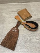 Vintage Horse Grooming Brush Kit W/ Leather Horseshoe Shaped And Hard Brush