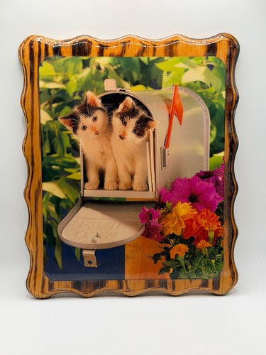 Vintage Cat Kitten Mailbox Wall Hanging Decoupage 1980s Decor 9 x 11”