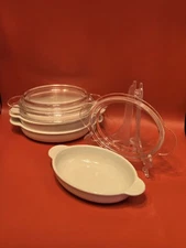 3 Corning Ware Baking Dishes/PYREX Lids 140z VNT Excellent Condition