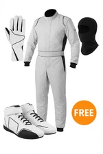 White Kart Racing Suit with Matching Gloves & Shoes, Balaclava | All Sizes
