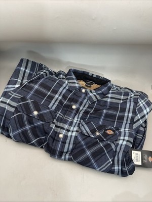 Dickies Men's Navy Canvas High Pile Lined Flannel Shirt Jacket Size L New