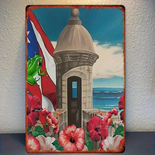 Vintage Puerto Rico Flag Tin Metal Signs Home Décor 8x12 Retro Iron Wall Art wit