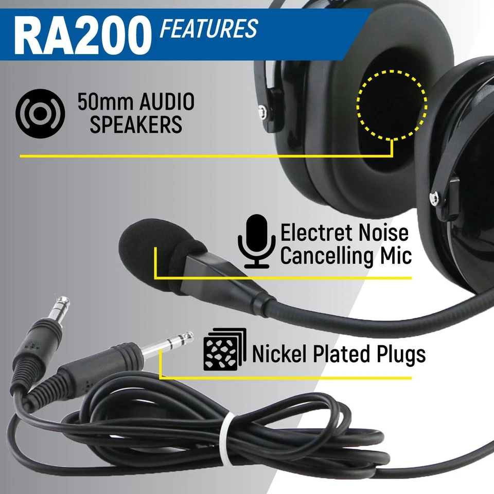 Rugged Air RA200 General Aviation Student Pilot Headset Music Input A20 GA Plug - Bild 4 von 4
