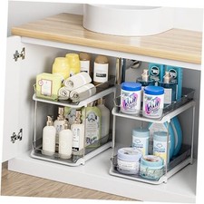 2 Sets of 2-Tier Multi-Purpose Bathroom Cabinet Under Sink 2Set-Grey