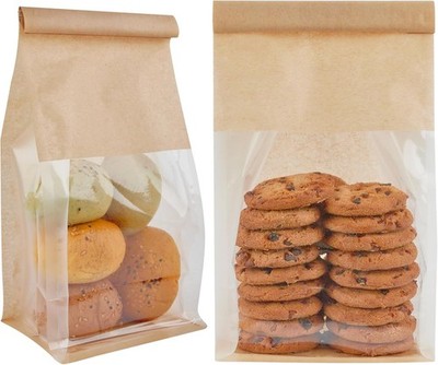 50Pcs Bakery Bags with Window Resealable Tin Tie Tab Lock Bread Storage Bag
