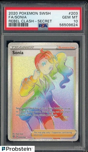 2020 Pokemon SWSH Rebel Clash Secret #203 FA Sonia PSA 10 GEM MINT