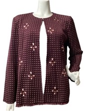 MISOOK Jacket Jacquard Knit Maroon Mauve Black Beige SZ XL NEW w TAGS - 398