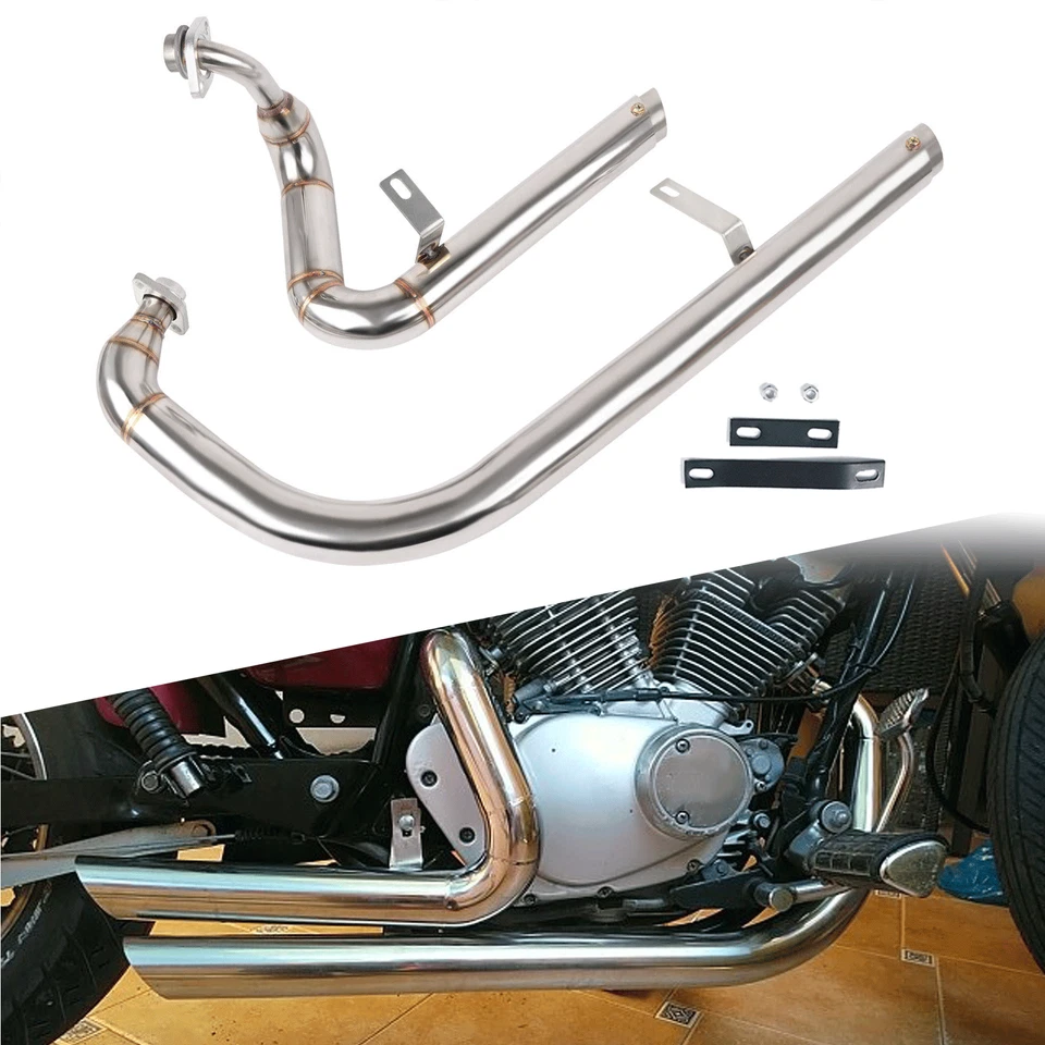 Для Yamaha Virago 125 250 XV125 XV250 полированные выхлопные трубы в шахматном порядке - Изображение 3 из 4