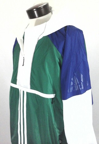 ADIDAS Pullover Jacket Windbreaker w Hood Blue Green 1/4 Zip CV3270 Mens 2XL New - Picture 2 of 9