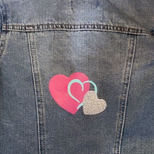 Girls Tommy Bahama 3 Hearts of Pink, Silver, & Blue Distressed Denim Jacket Sz 7 - Picture 4 of 8