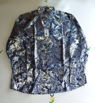 COOFANDY Men's Luxury Design Shirts Floral Dress Shirt Casual Blue Button Down