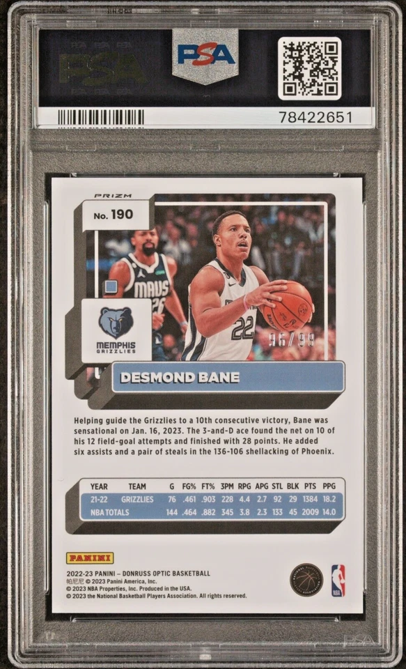DESMOND BANE 2022 Panini Donruss Optic CASE HIT COPPER GLITTER /99 PSA 10 POP 1 - Image 2 of 4