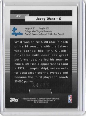 Jerry West 2008 Topps Letterman X-Fractor 24/25 MINT | eBay