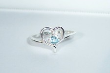 Tiny 3mm Sky Blue Topaz USA Made Sterling Heart Ring Sz 3.75