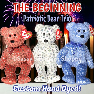   2000 THE BEGINNING Red, White & Blue *Hand-Dyed* BEAR SET Ty Beanie Babies