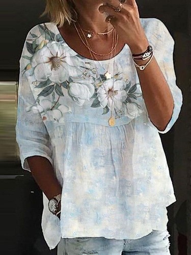 T-shirt donna boho tunica top floreale vestibilità ampia camicetta estiva casual stampata maglietta - Foto 3 di 14